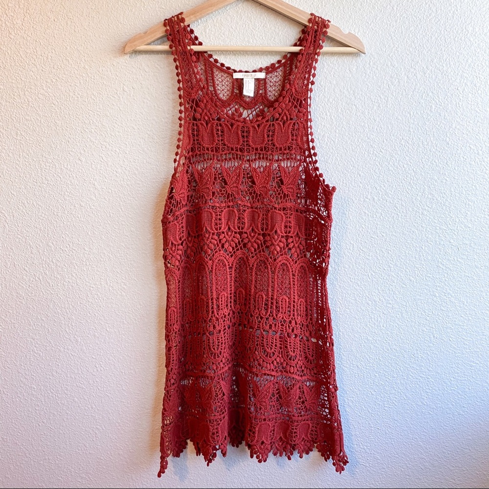 Forever 21 Crochet Lace Long Tank / Mini Dress